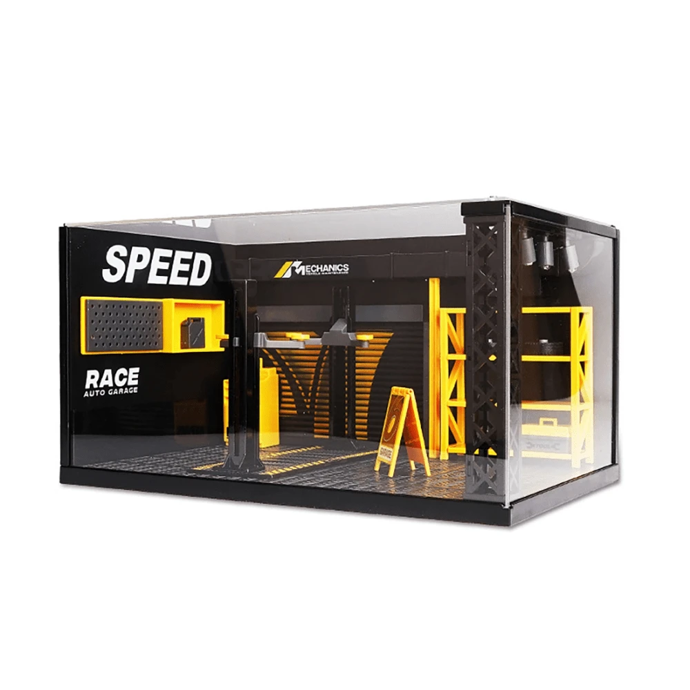 Mô hình xưởng sửa chữa ô tô sang trọng tỷ lệ 1:24 – Âm thanh tương tác & đèn LED, bãi đỗ xe bằng hợp kim, bộ sửa chữa hoàn chỉnh không có tấm Acrylic trong suốt (không có nắp đậy) – Thiết kế chân thực, chế tạo bền bỉ, hoàn hảo để trưng bày và chơi (Không bao gồm pin) - màu đen - Xem 1