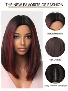 TOPSHE 20 Inch Long Straight Synthetic Wig Natural And Realistic Smooth Wigs For Women Ombre Claret-Red - Multicolor - View 6