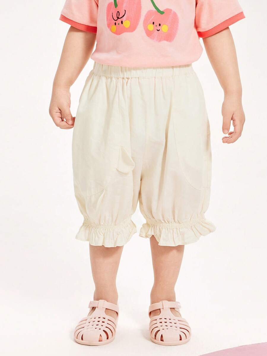 mini bala 女童裤子 2024新款夏季儿童荷叶边七分裤