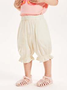 mini bala 女童裤子 2024新款夏季儿童荷叶边七分裤