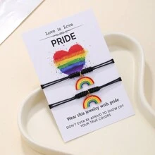 2pcs LGBT Style Rainbow Handmade Braided Friendship Bracelets For Couples And Friends