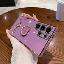 DIY Rhinestone Encrusted + Rhinestone Heart + 360° Rotating Foldable Holder, Compatible With Infinix Zero 30/TECNO Spark GO 2024 Series, POCO/POP/CAMON/SMART Series, IPhone 11/12/13/14/15 Pro Max, Samsung S22/23/24, OPPO, VIVO, Moto G, Redmi Note 13C/12/11 Pro, Enjoy 20/30/40/50/60/70, HONOR 90/80/70/60/50, X9/X8/X7/X6/X5AB, All-In-One Anti-Fall Electroplated Phone Case - Black - View 12