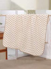 1件装心形图案婴儿春夏柔软舒适绒球毯，婴儿房幼儿大号被子，儿童空调毯，成人办公披肩，婴儿车毯 - 棕色 - 查看 3