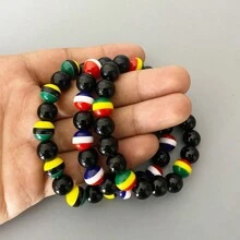 1pc Fashionable Tricolor Beaded Elastic Bracelet In The Colors Of National Flag, Versatile And Minimalist Accessory