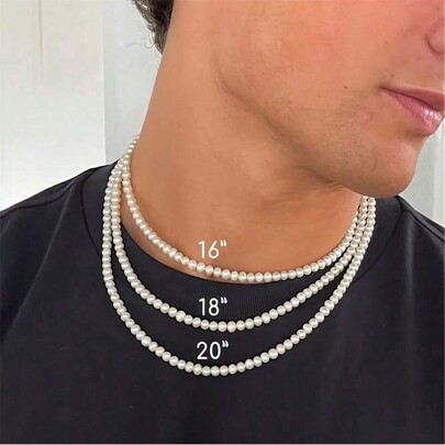 1 pieza Collar de perlas sintéticas blancas, cadena de clavícula de moda para hombres con cuentas, regalo perfecto para el festival de verano para novio