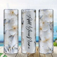 Personalized 20 Oz Narrow Tumbler With Lid And Straw Name Custom Mug With Name And Text. Print Names With Flower Patterns And Give Them Away. Customized Cups With Printed Patterns. For Weddings, For Housewarming Dining Room, Living Room, Bedroom, Office, Tea Room, Home, School Water Bottle