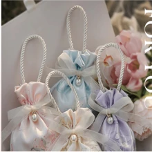 1pc/5pcs New Style Wedding Candy Bag, High-End Candy Box, Hand-Held Candy Bag With Small Flower Patterned Cloth Pouch - Purple - View 4