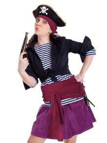 万圣节海盗头巾、帽子、配饰、海盗腰带、软质材料装饰品 - 酒紅色 - 查看 5