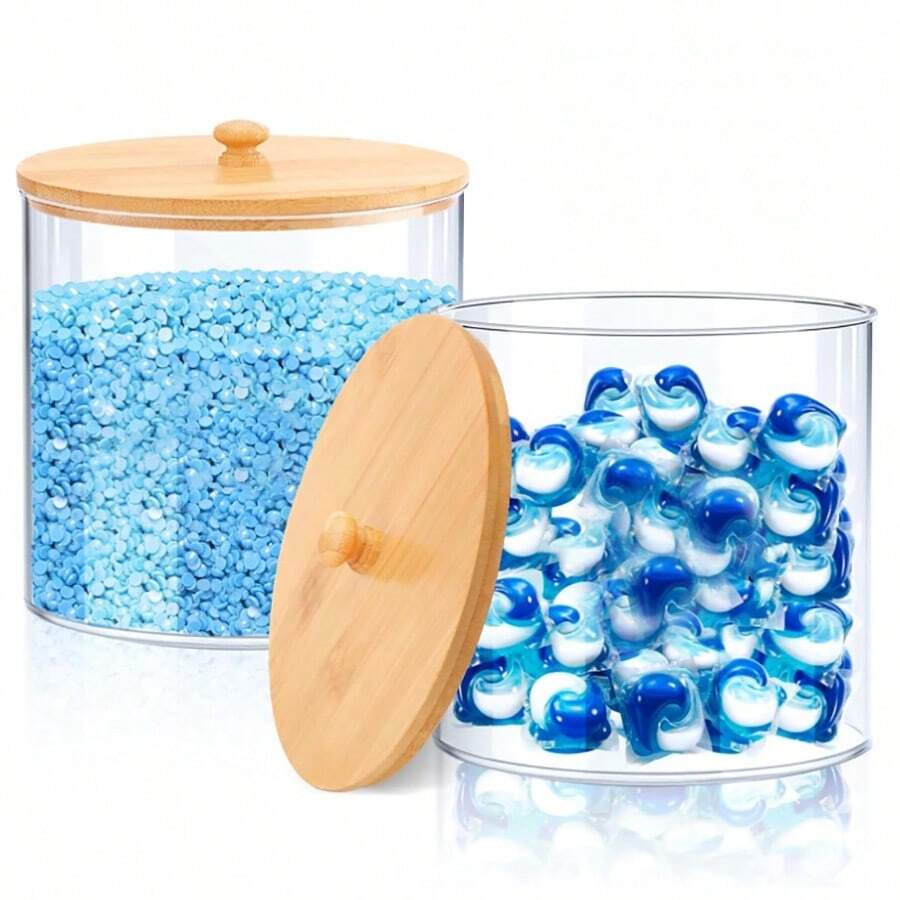 Laundry Pods Container For Laundry Room Organization And Storage Box, Large Capacity Acrylic Laundry Detergent Powder Container Dispenser With Bamboo Lids For Organizing - Transparent - View 1