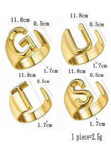 4 piezas/juego de anillos con temática de valentía, concepto de coraje, anillo abierto ajustable unisex, joyería de regalo de uso diario, dorado y plateado - VÍSCERAS - Ver 3