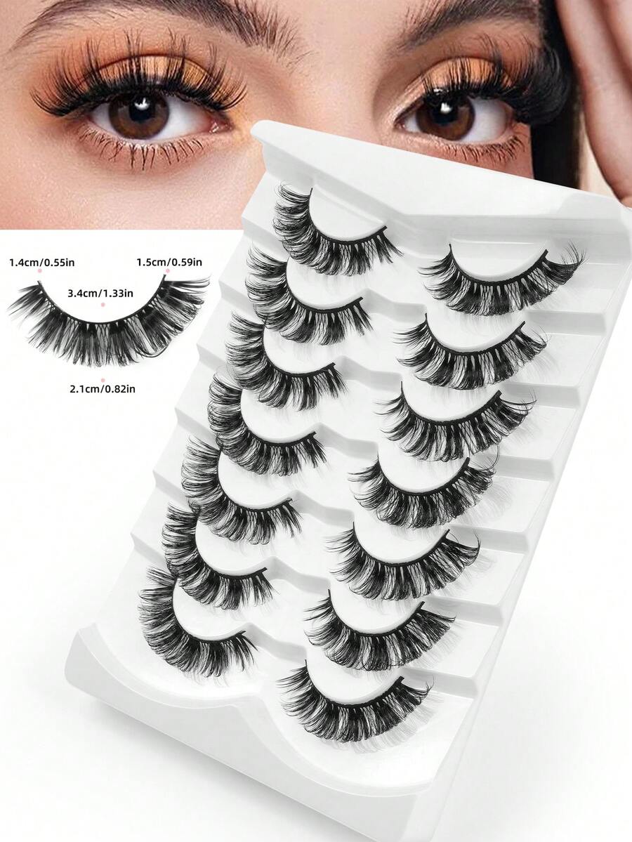 MAGEFY 7Pairs Of Natural Cross Full False Eyelashes,Thick Curling Fluffy Eyelashes For Party Use Manga Eyelashes, Travel Essentials - 黑色 - 查看 1