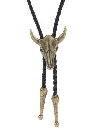 1 pieza de collar de metal de aleación vintage al estilo de vaquero occidental para hombres, con detalles tallados de cabeza de toro, estilo gótico, cadena larga negro trenzado