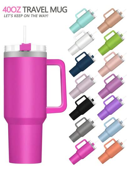 1 件 40 盎司真空不锈钢保温冷饮杯带吸管，适合补水爱好者、咖啡、户外运动和旅行返校