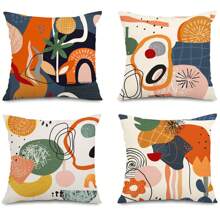 Set Of 4 Linen Abstract Simple Flat Cushion Covers For Home, Room, Bedroom, Living Room, Sofa Decoration (Pillow Core Not Included) - Multicolor - View 10
