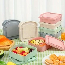 1 pieza Caja de almuerzo portátil para alimentos, caja bento para pan, sándwich, fruta, ligera y de moda, caja de almacenamiento de alimentos para picnic - Multicolor - Ver 8
