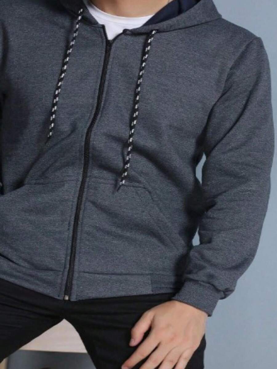 Moletom com Zíper Blusa de Frio Fechado Flanelado Moleton Com Capuz Blusão Casaco de Algodão Unissex Feminino Masculino Liso Sem Estampa