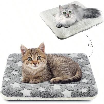 Cat Bed Dog Crate Pad Ultra Soft Pet Bed With Cute Star Print Washable Crate Mat For Small Dogs And Indoor Cats Reversible Fleece Dog Kennel Pad Cat Carrier Mat(Available In Sizes And Colors)