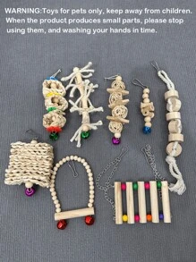 1/5/8 Pcs/Set Wooden Bird Swing With Hanging Bell(Accessory Colour Is Random) - Fun Chew Toy For Parrots And Other Birds - Cage Accessory For Happy And Healthy Pets - Beige - View 8