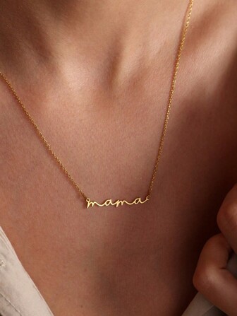1PC Dainty Mini Mama Letter Pendant Necklace For Women Minimalist Mom Necklace 18K Gold Plated Stainless Steel Adjustable Chain Fashion Jewelry Accessories Perfect Gift For Mom
