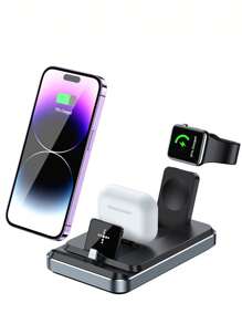 3-In-1 Foldable Wireless Charging Dock Station For Phone, Watch, And AirPods - Black - View 3