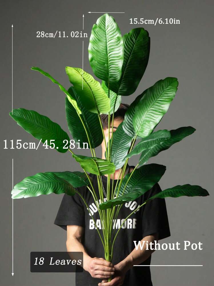 85-115cm Hoja artificial grande de ave del paraíso, hoja de plátano tropical falsa, hoja de planta de palma de plástico de gran tamaño, follaje de árbol realista para decoración del hogar y el jardín, no incluye maceta, 1 pieza, adecuado para el Día de San Valentín, cumpleaños, ceremonia de graduación - Verde - Añade 10