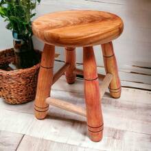Banquinho De Madeira Banqueta Pequena Tamborete 29cm Altura - Castanho - Visão 1