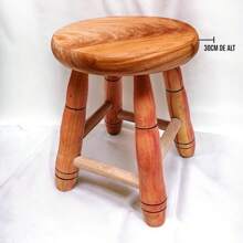 Banquinho De Madeira Banqueta Pequena Tamborete 29cm Altura - Castanho - Visão 2