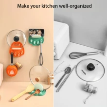 1pc Pot Lid Holder, New Creative Wall-Mounted Pot Lid Rack, Multifunctional Punching-Free Cat Claw Pot Lid Hanger, For Pot Cover, Pan And Spatula, Kitchen Organizers And Storage, Kitchen Accessories - Multicolor - View 2