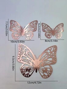 12pcs/Set 3d Stereo Hollow Out Butterfly Wall Sticker, Cake Decor, Wedding Decor, Home Decor For Living Room, Stickers, Wall Decal, Vinyl Decal For Home Decorations, Spring Decoration Items Refresh Your Home, Rama Decoration Stickers - Rose Gold - View 7