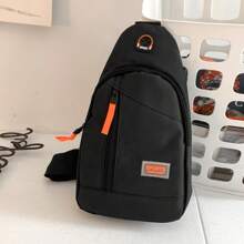 1入組基本款斜挎包運動尼龍信封腰包，帶多個口袋隔層，可調節肩帶的單肩袋/髖包拉鍊週末隨身包，適用於男孩/青少年男孩/大學生的戶外/郊游/旅行/體育場 - 黑色 - 查看 7