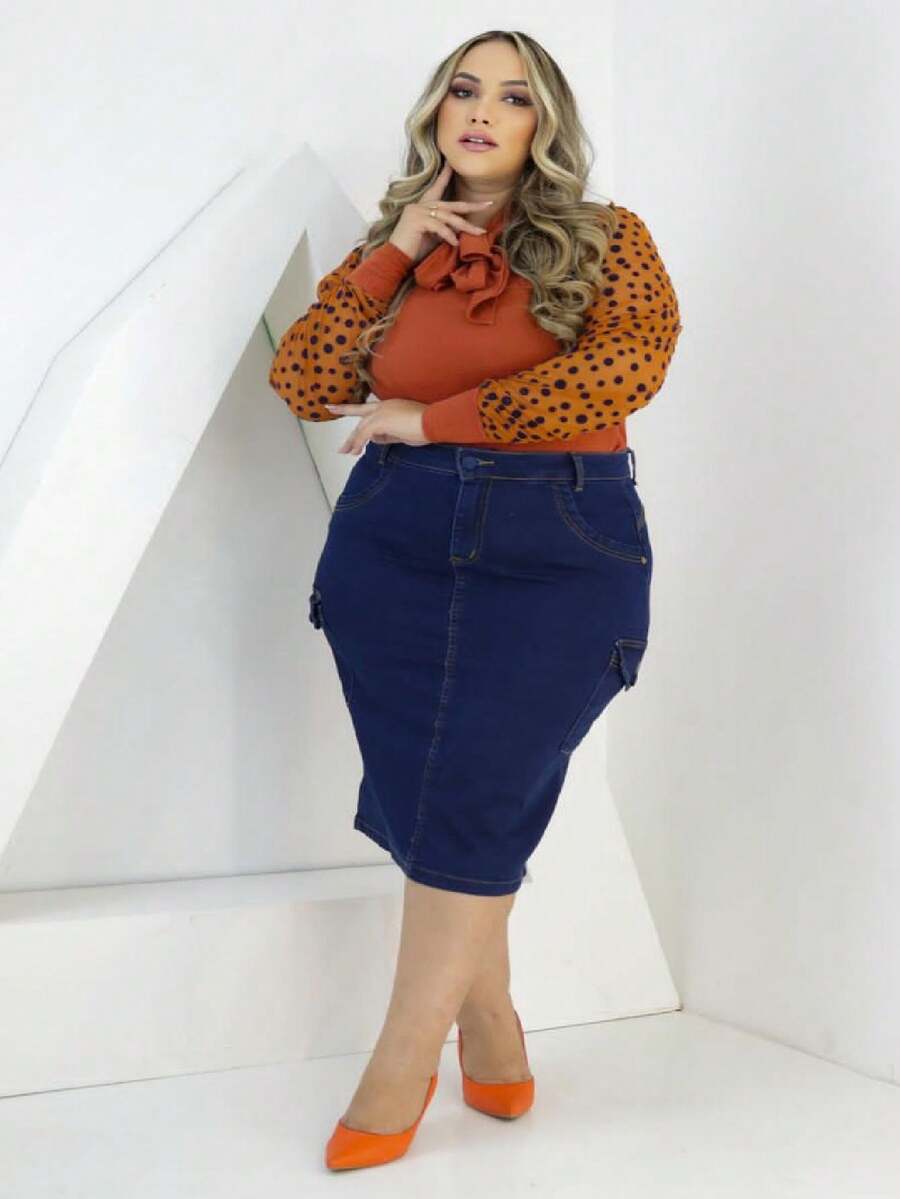 Women Denim Skirts - Màu xanh lam - Xem 1