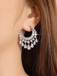1 Pair Luxry Full Cubic Zirconia Round Hoop Earrings For Women Wedding Party Gift Jewelry