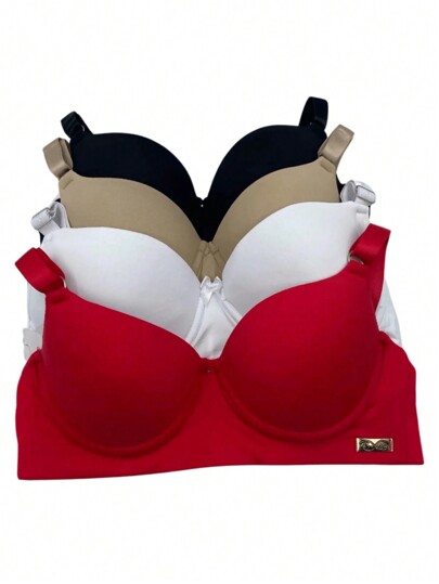 Kit Com 4 Sutiãs Com Bojo Liso Básico Alça Regulável Soutien Lingerie Delicado Direto Da Fábrica Confortável Mulher