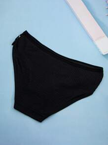 4pcs Breathable Lace Trimmed Ribbed Thong - Black - View 6