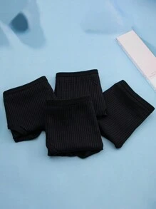 4pcs Breathable Lace Trimmed Ribbed Thong - Black - View 3
