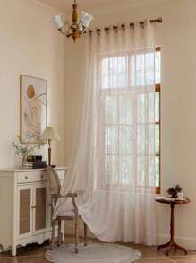 1pc European Style Simple Colorful Woven Thick Linen Sheer Curtain