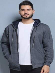 Moletom com Zíper Blusa de Frio Fechado Flanelado Moleton Com Capuz Blusão Casaco de Algodão Unissex Feminino Masculino Liso Sem Estampa