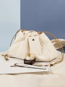 Simple Drawstring Cosmetic Bag Drawstring Travel Portable Toiletries Cosmetic Bag Beige Wash Bag - Beige - View 1