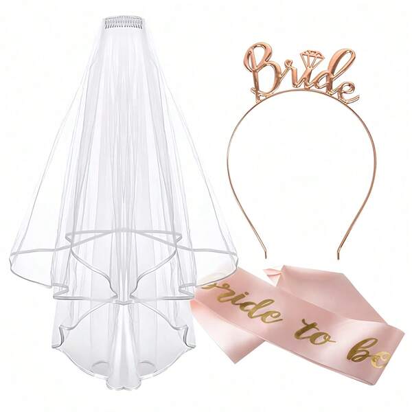 حزام وحجاب عروس، اكسسوارات حفلة عزوبية بتاج لعروس حزام عروس و اكسسوارات رأس لحزب العروسة، ديكورات حلوى ذهبية وردية لحفلة توديع العزوبية وحفلات الزفاف