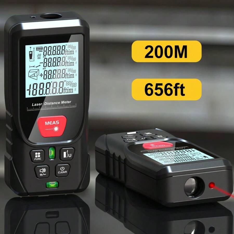 50m/100m/150m/200m Laser Distance Meter Digital Tape Measure, Dual Bubble Level, Backlit, High Precision Handheld Laser Distance Meter With Storage Bag