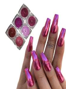 Kit With 6 Mirrored Chrome Powder Pots For Shiny Nails FJ7704/V60/FJ7706/V59/V62/V56 - Baby Pink - View 3