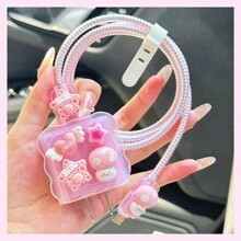 5pcs/Set 3D Cute Cartoon Translucent Pink Ripple Edge Charger And Cable Protector Case Compatible With Apple 20W/18W Fast Charger And IPad Charging Cable Charger Protector - Pink - View 4