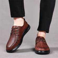 New Arrivals Low-Cut Formal Shoes, Fashionable Hollow-Out Lace-Up Pointed Leather Shoes, Cool Breathable Comfortable Non-Slip Casual Shoes, Suitable For Outdoor Hiking, Trekking, Beach & Versatile Wear - Brown - View 2