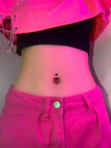 1pc Halloween Street Style Skull Belly Button Ring - Pink - View 1