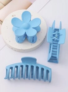 3入組藍色女士夾子套裝，以花、方、龍骨形狀設計，多功能且時尚的髮夾，適用於日常生活、戶外活動、淋浴、洗臉、化妝和音樂節 - 彩色 - 查看 4