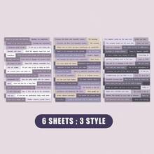 6 Sheets Per Pack English Stickers Paper Handbook Planner Writing Literature Book Diy Material Decorative Scrapbooking Or Journaling Vintage Scrapbook Stickers Phrase Word Stickers For Scrapbooking Junk Journal Supplies Planners DIY,School Supplies,Back To School