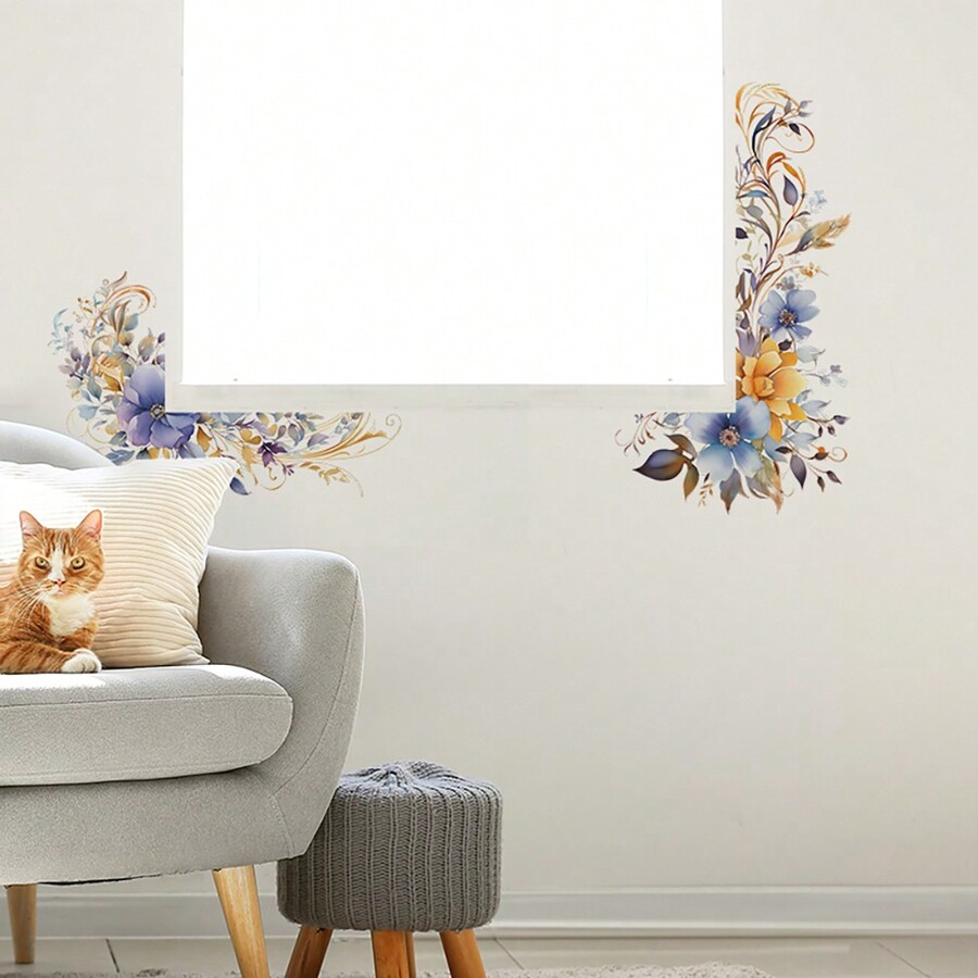 1pc HandPainted Flower Wall Sticker, Suitable For Bedroom, Living Room