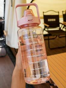 1个750/2000毫升大容量粉色PC水瓶，附赠随机3D贴纸，运动健身便携吸管杯，适合居家和户外旅行