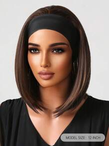 TOPSHE 12-Inch  Headband Wigs For Women Straight Hair Wigs Black Brown Wig With Headband Synthetic Long Curly Wigs