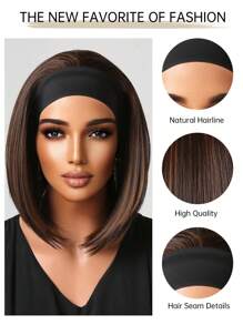 TOPSHE 12-Inch  Headband Wigs For Women Straight Hair Wigs Black Brown Wig With Headband Synthetic Long Curly Wigs